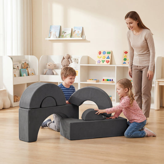 Grey Foam Climbing Block Set for Toddlers | 6-Piece Play Set
