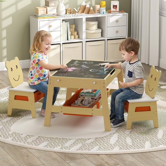 Kids Table & 2 Chairs Set | Natural Reversible Chalkboard Whiteboard