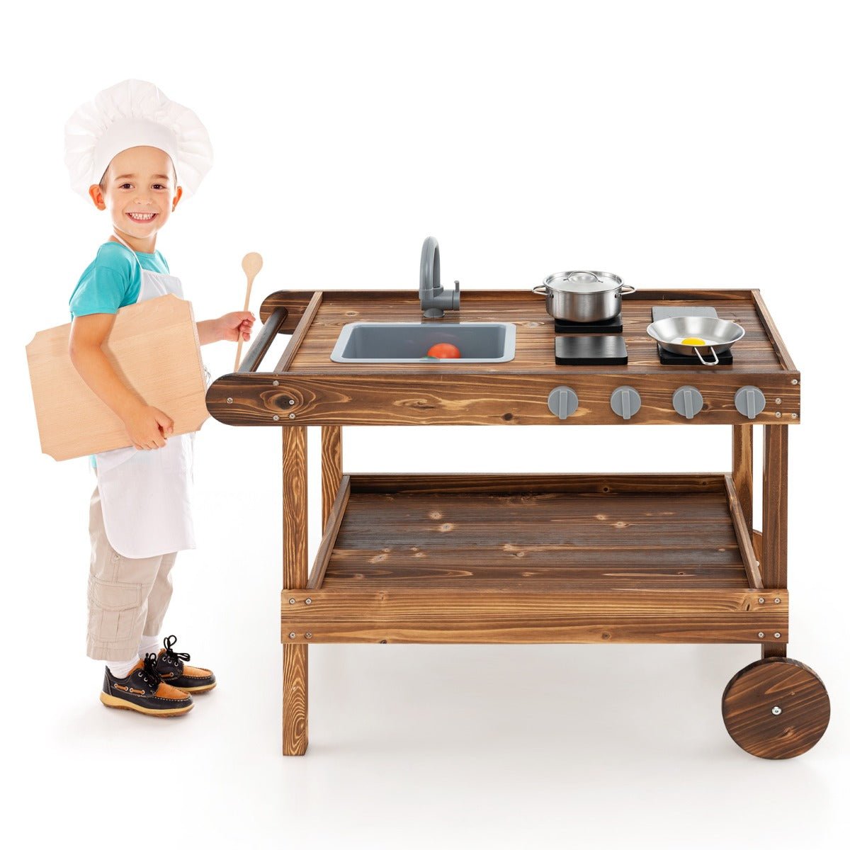 Wooden Mud Kitchen Set with Removable Sink for Children 3+ Years Old - Kids Mega Mart
