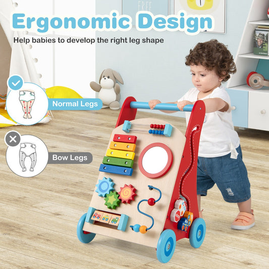 Wooden Baby Push Walker | Multicolor Activity Center with Storage