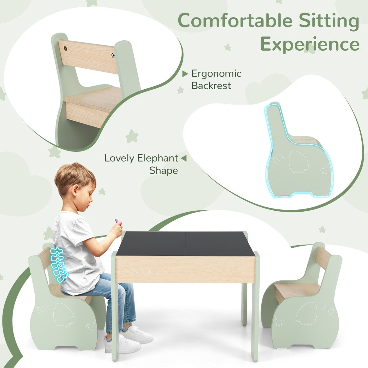 4 In 1 Wooden Kids Activity Table | Green Multipurpose Set