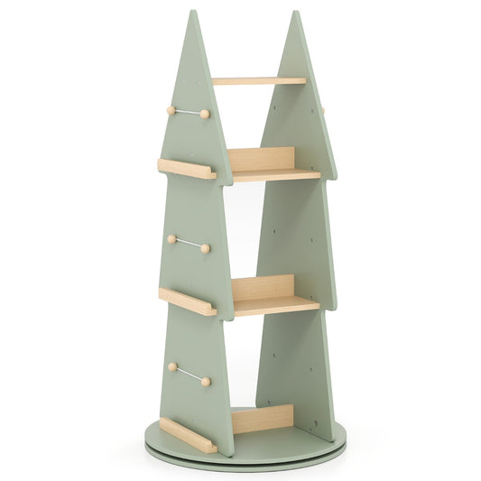 360° Rotating Green Tree Bookshelf | 4 Tier Kids Storage Rack
