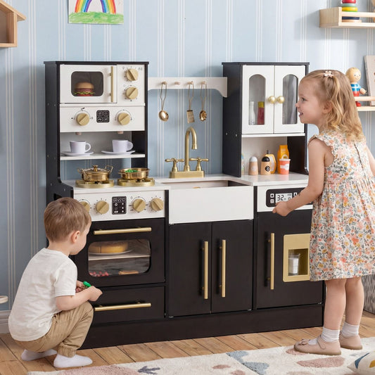 Wooden Kitchen Playset With Lights Sounds Ice Machine Black