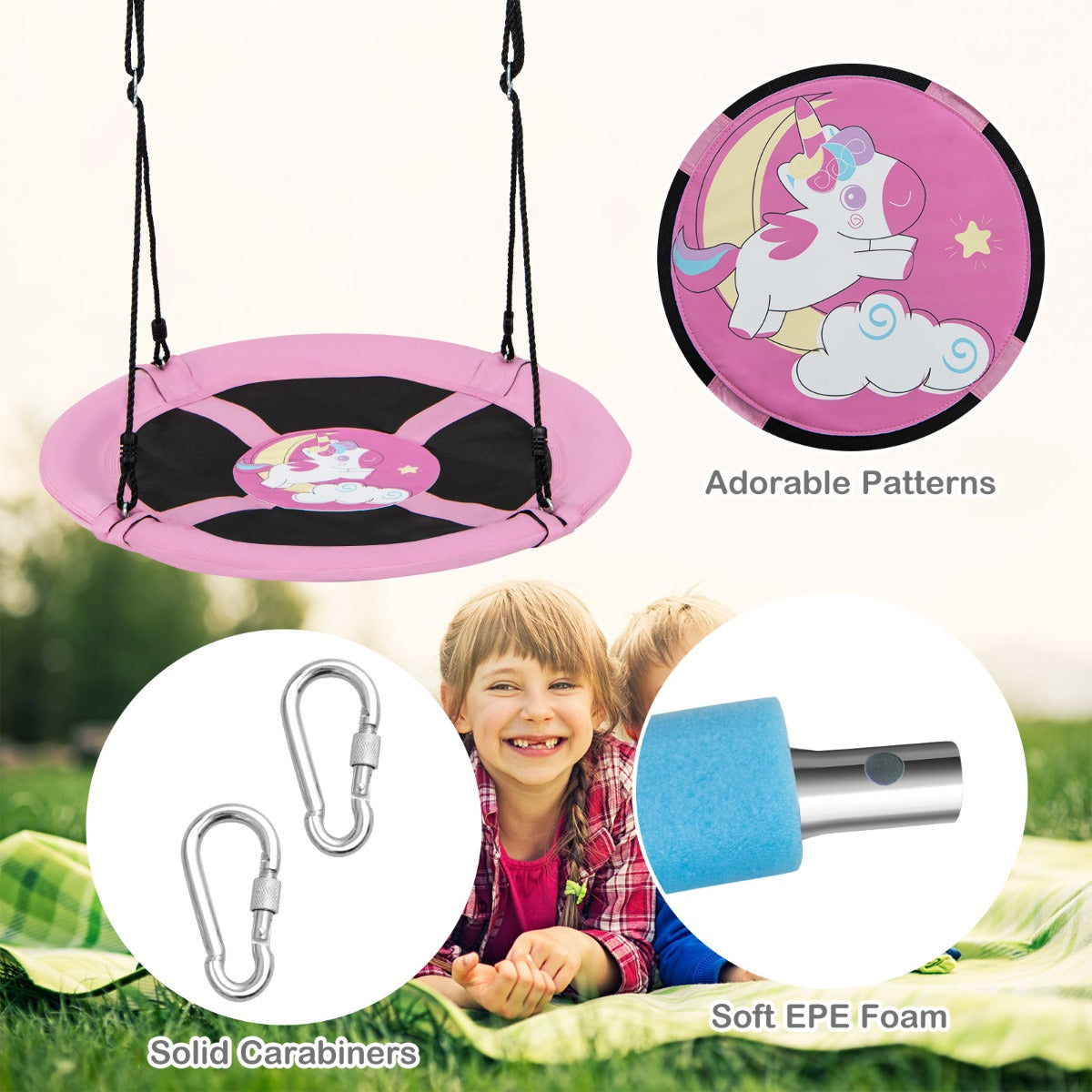 Kids 40 Saucer Tree Swing with Adjustable Ropes, perfect for backyard fun and relaxation.