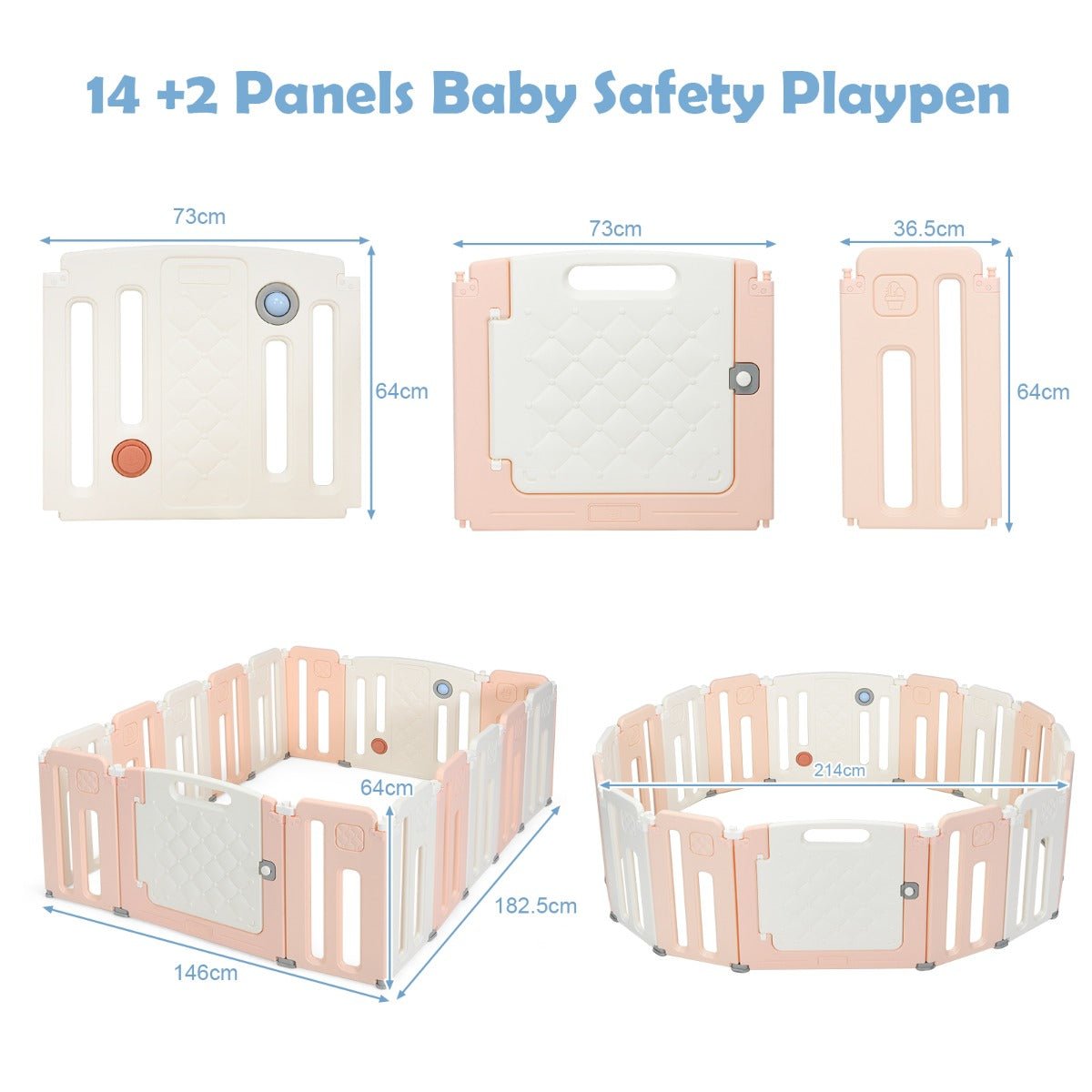 16-Panel Pink Playpen, Safety Lock