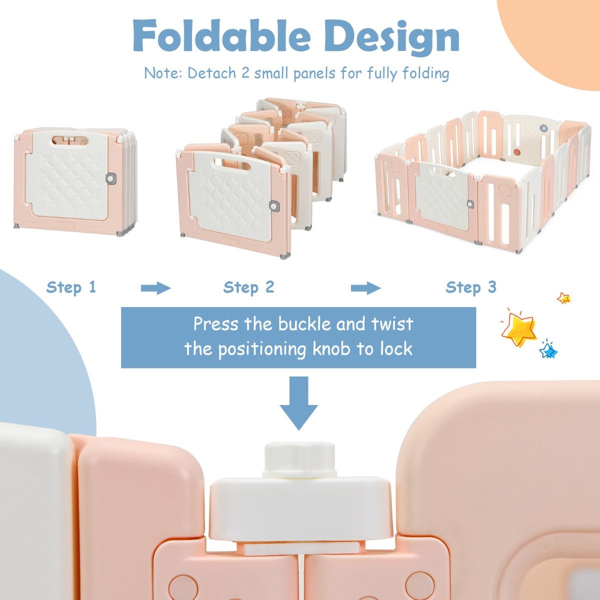 Foldable Pink Playpen, 16 Panels