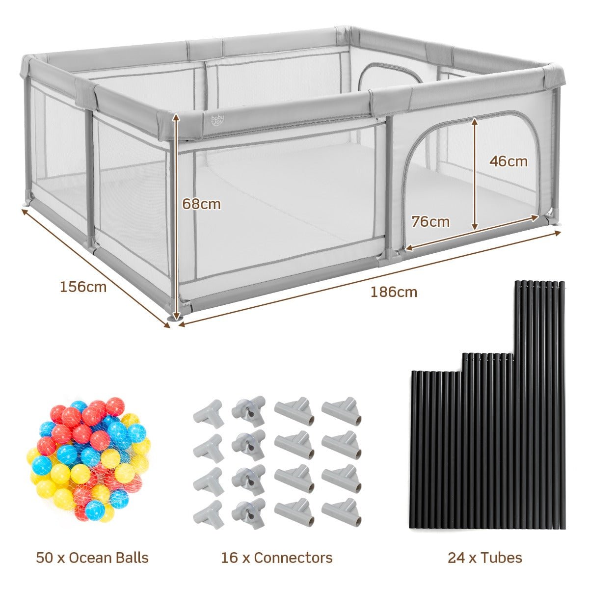 1.8m Baby Playpen with Ocean Ball Pit: Extra Large Play Yard for Infants and Toddlers