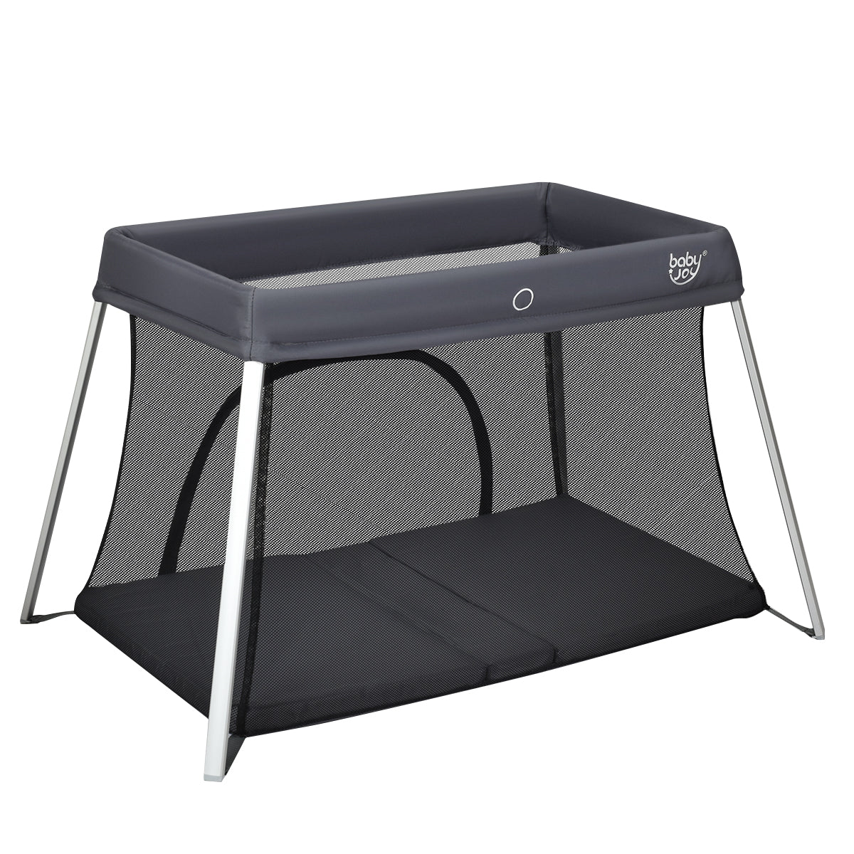 Grey Baby Travel Crib: Foldable & Portable