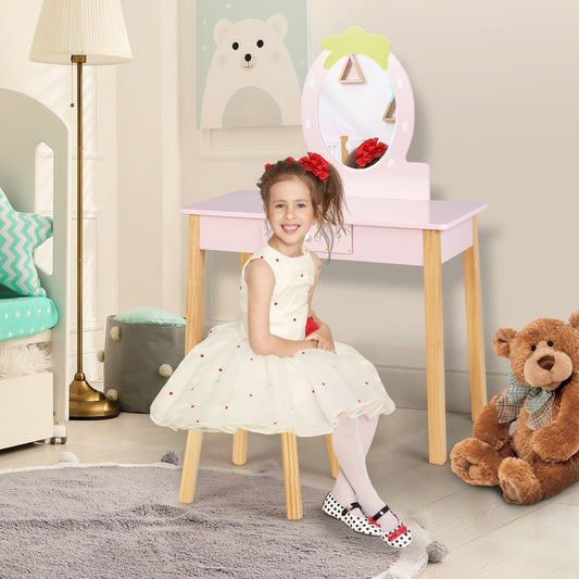Kids Vanity Set with Stool - 2-in-1 Beauty and Storage Solution