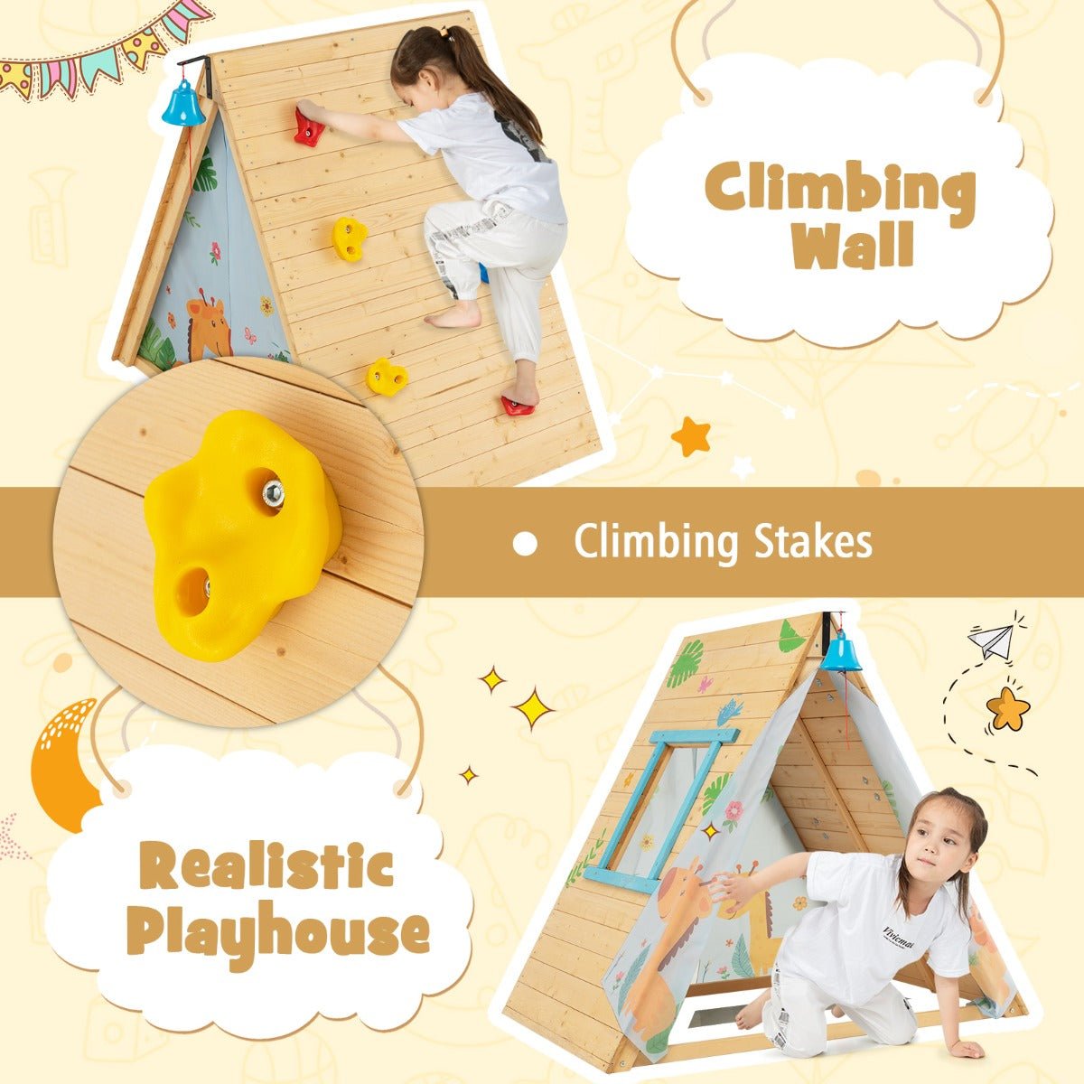 Active Fun: 2-in-1 Kids Play Tent and Wooden Climbing Triangle Set
