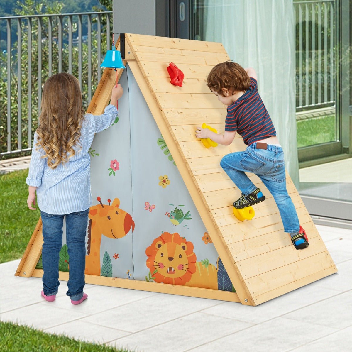 Explore and Play: 2-in-1 Kids Play Tent with Wooden Climbing Triangle