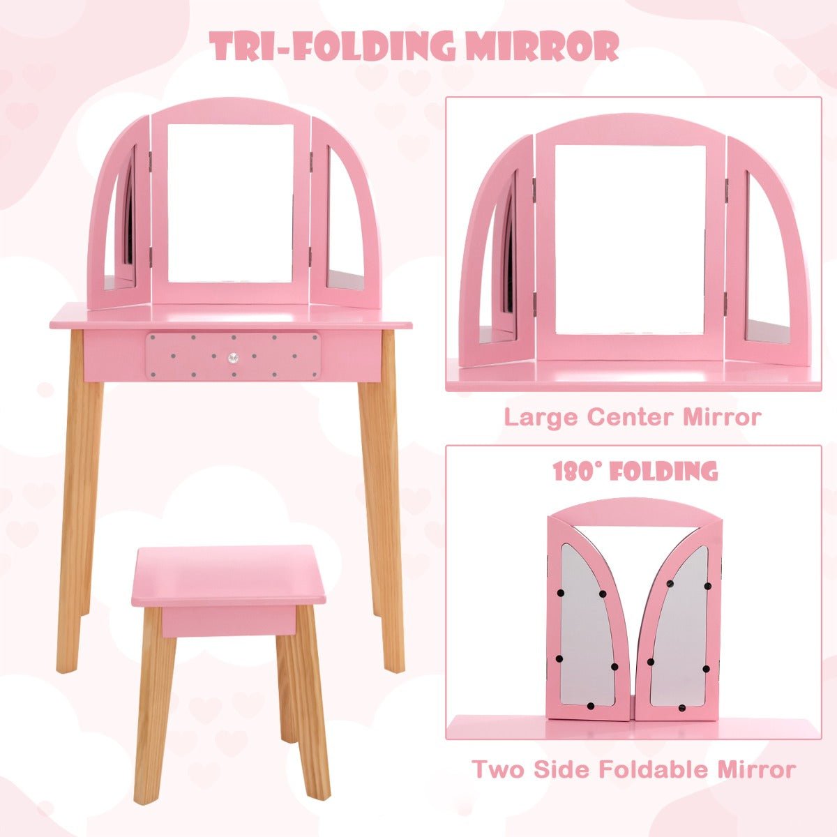 Kids Vanity Set with Trifold Mirror - Empower Dreams and Pretend Play