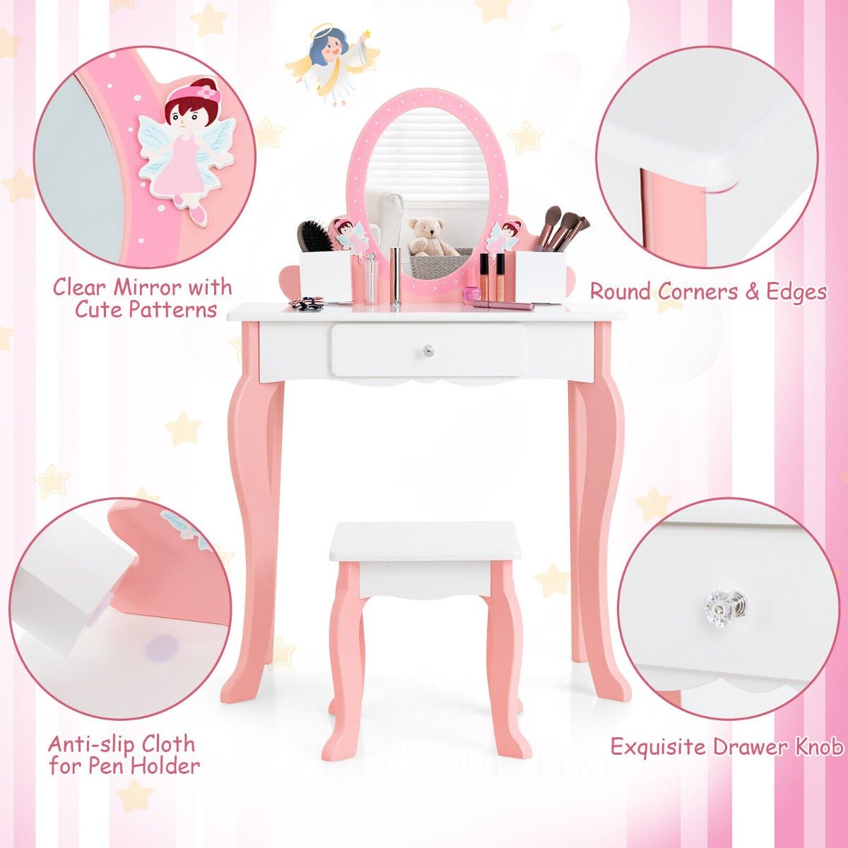 All-in-One Makeup Table for Kids in White