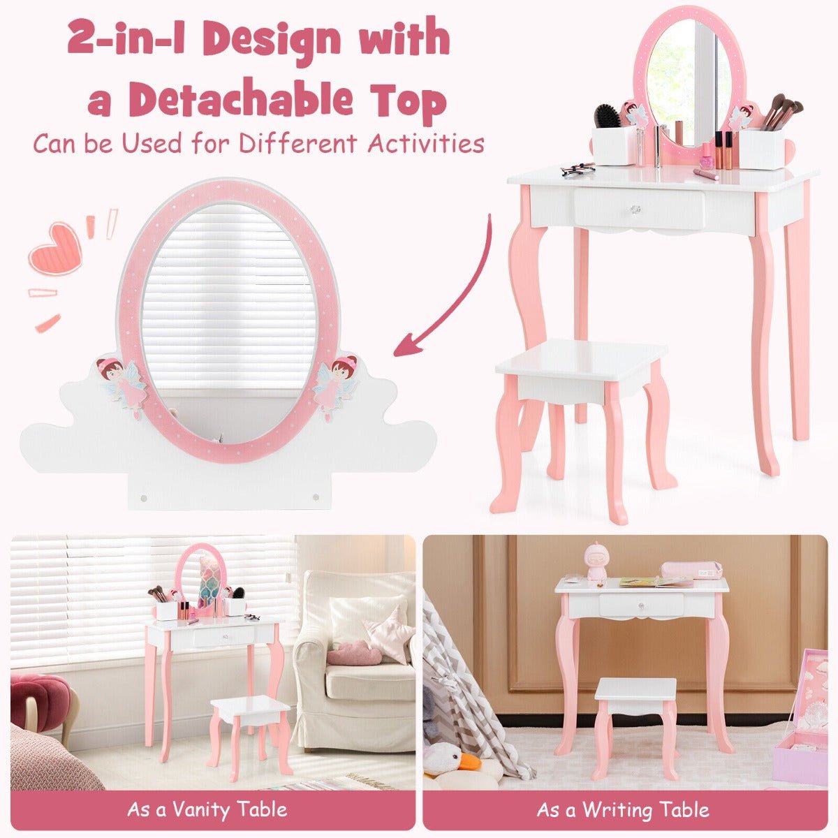 Little Star White Vanity Table Set with Mirror