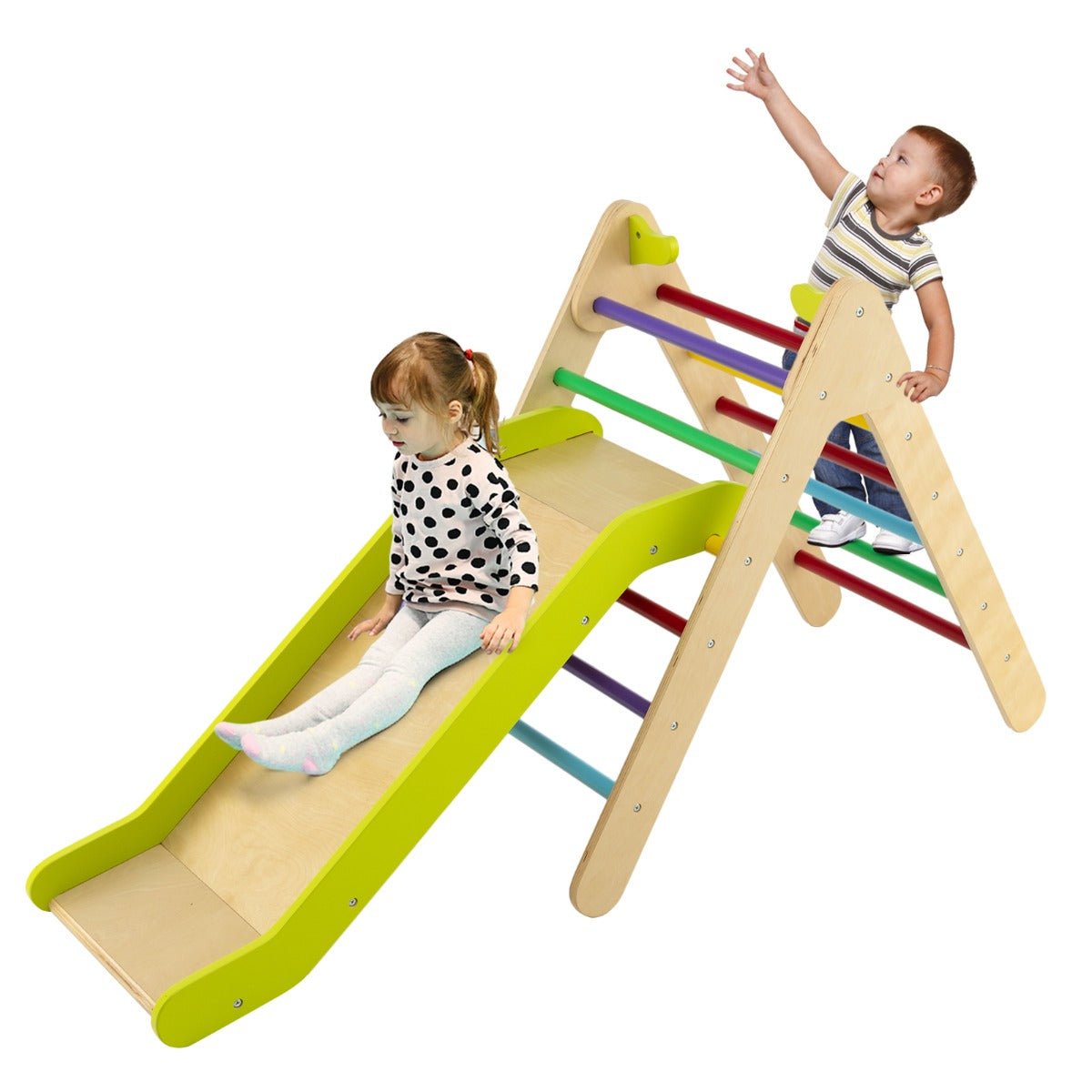 Adventure Wooden Climbing Triangle with Slide - Outdoor Fun for Kids