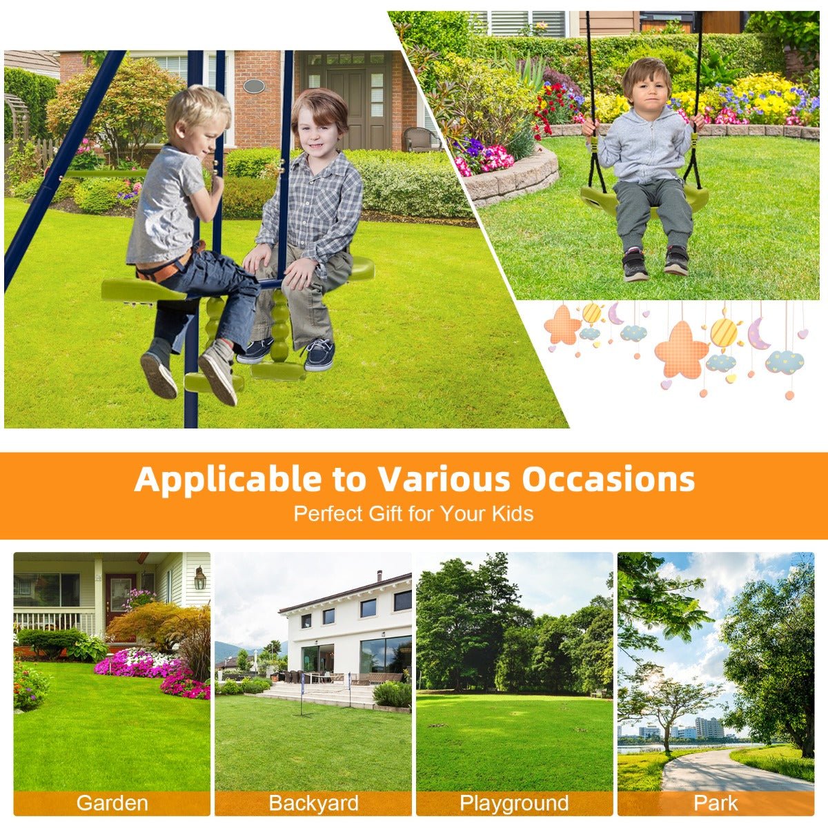 Height-Adjustable Swing Set: 2-in-1 Outdoor Fun for Children