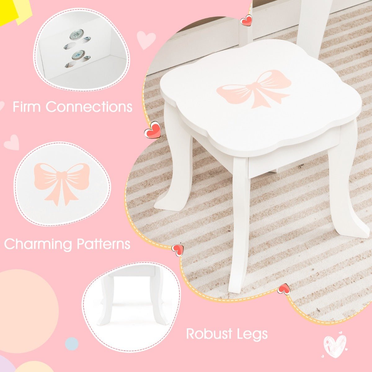 Pretend play vanity set for kids with mirror and accessories, perfect for imaginative playtime.