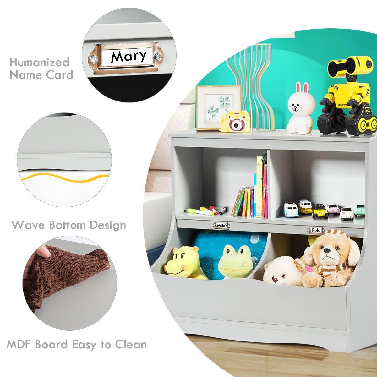 Grey Toy Shelf with 2 Tiers - Neatly Store Toys in Kid's Room