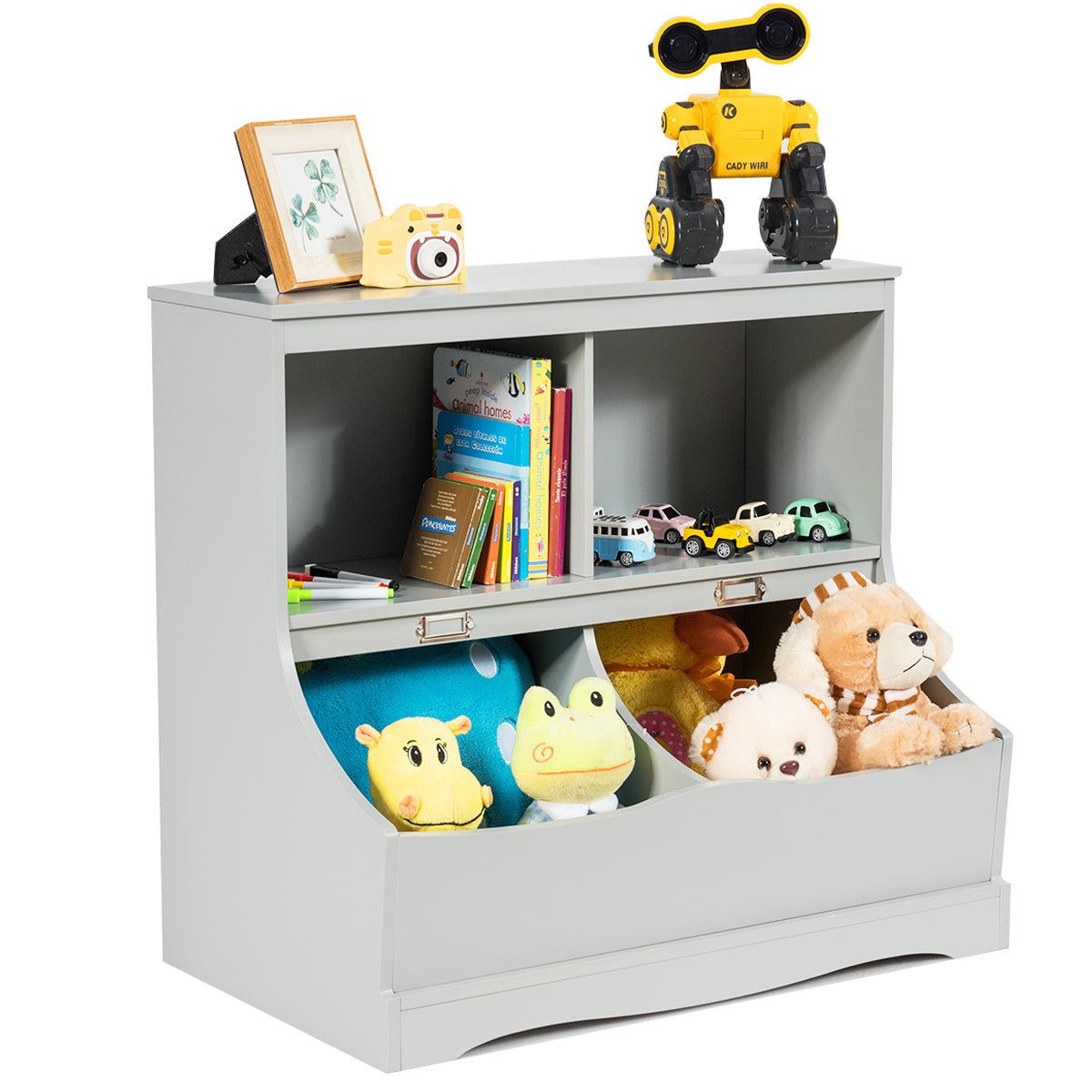 Kid's Room Storage Made Easy - Grey 2 Tier Toy Shelf with Lacquer