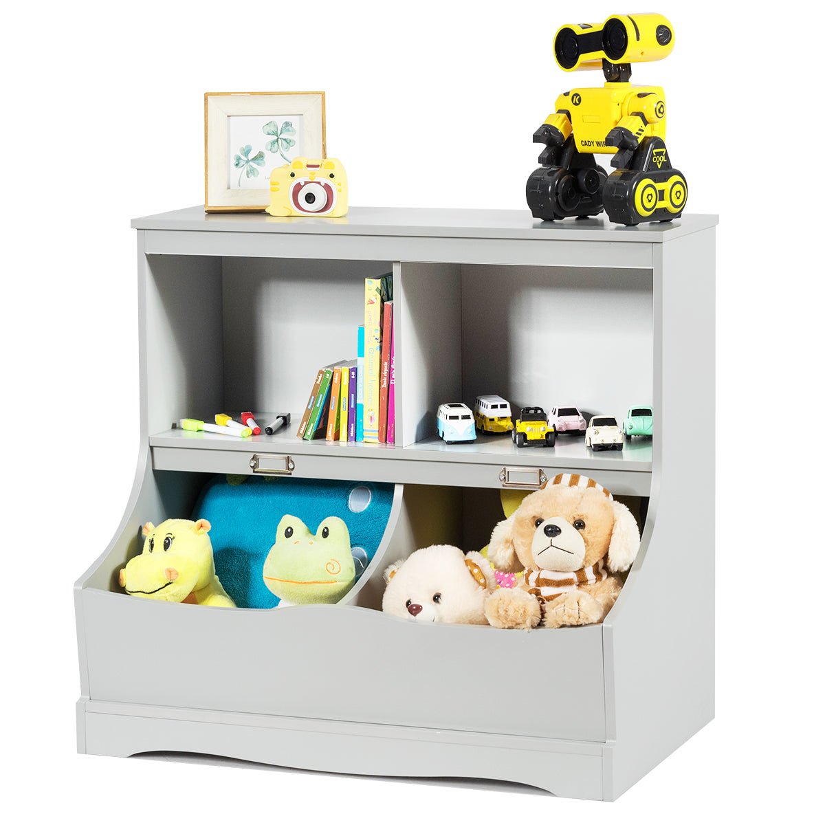 Enhance Kid's Room Decor - Grey 2 Tier Toy Shelf with Lacquer