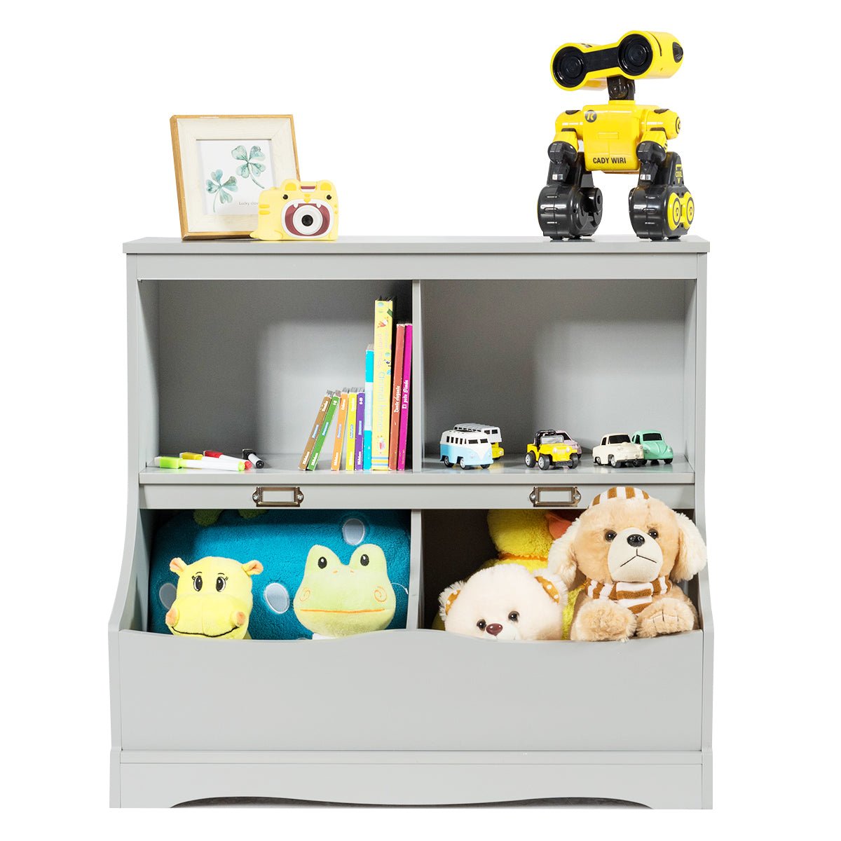 Neatly Display Toys - Grey 2 Tier Toy Shelf with Stylish Lacquered Surface