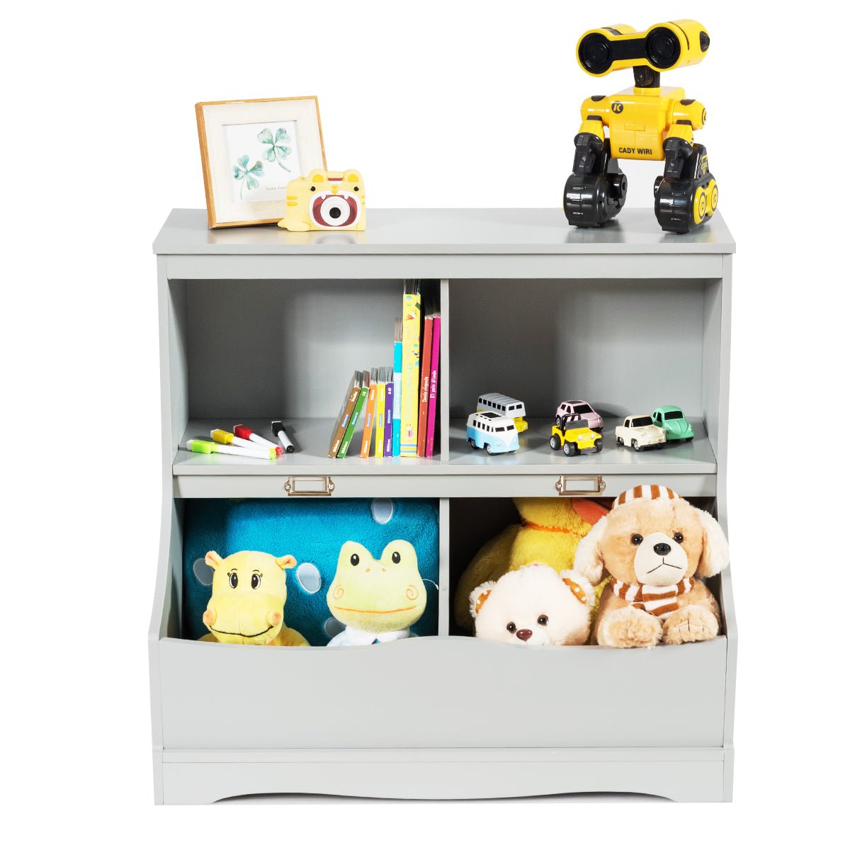  2 Tier Grey Toy Shelf - Lacquered Surface for Smart Room Organization