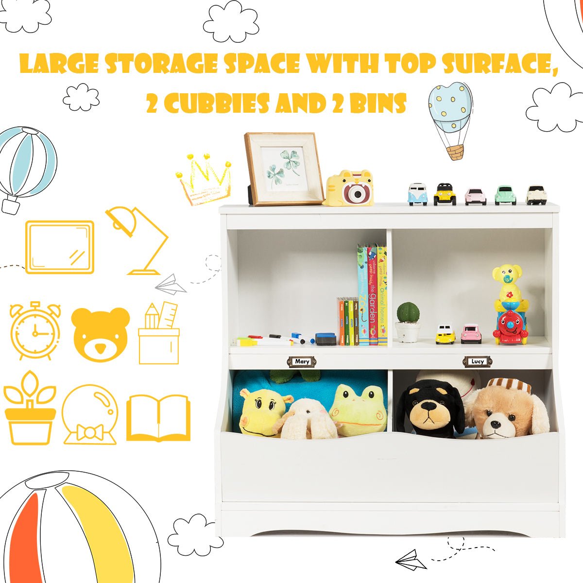 Keep Playroom Tidy - 2 Tier Toy Shelf with Elegant Lacquered Surface