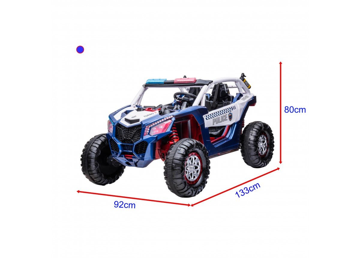 Blue 24V Police Beach Buggy Kids Ride-On Toy, Two Seater - Perfect Home Fun Ride