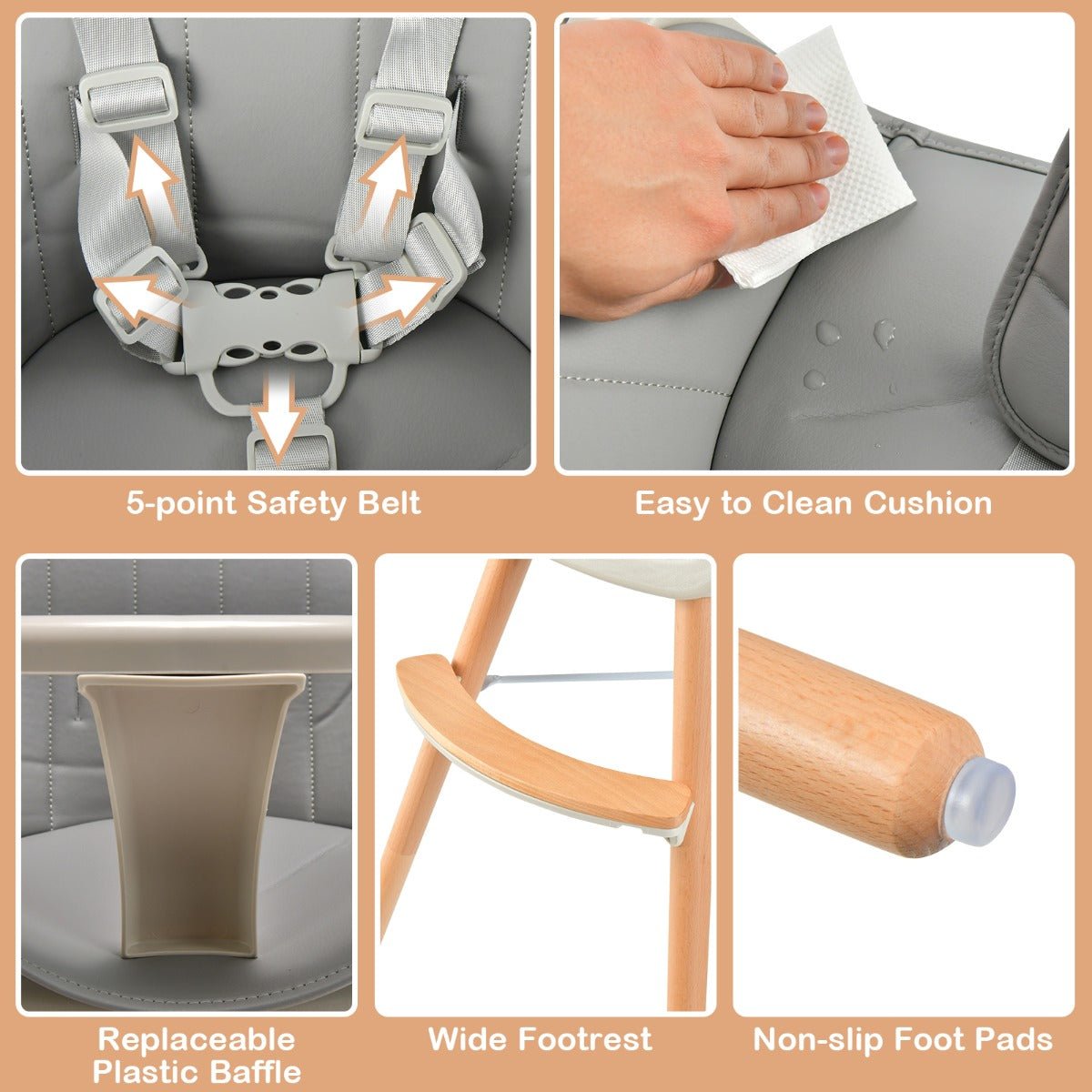 Grey Baby High Chair - 3-in-1 Design with Adjustable Legs and Tray Grey Baby High Chair - 3-in-1 Design with Adjustable Legs and Tray