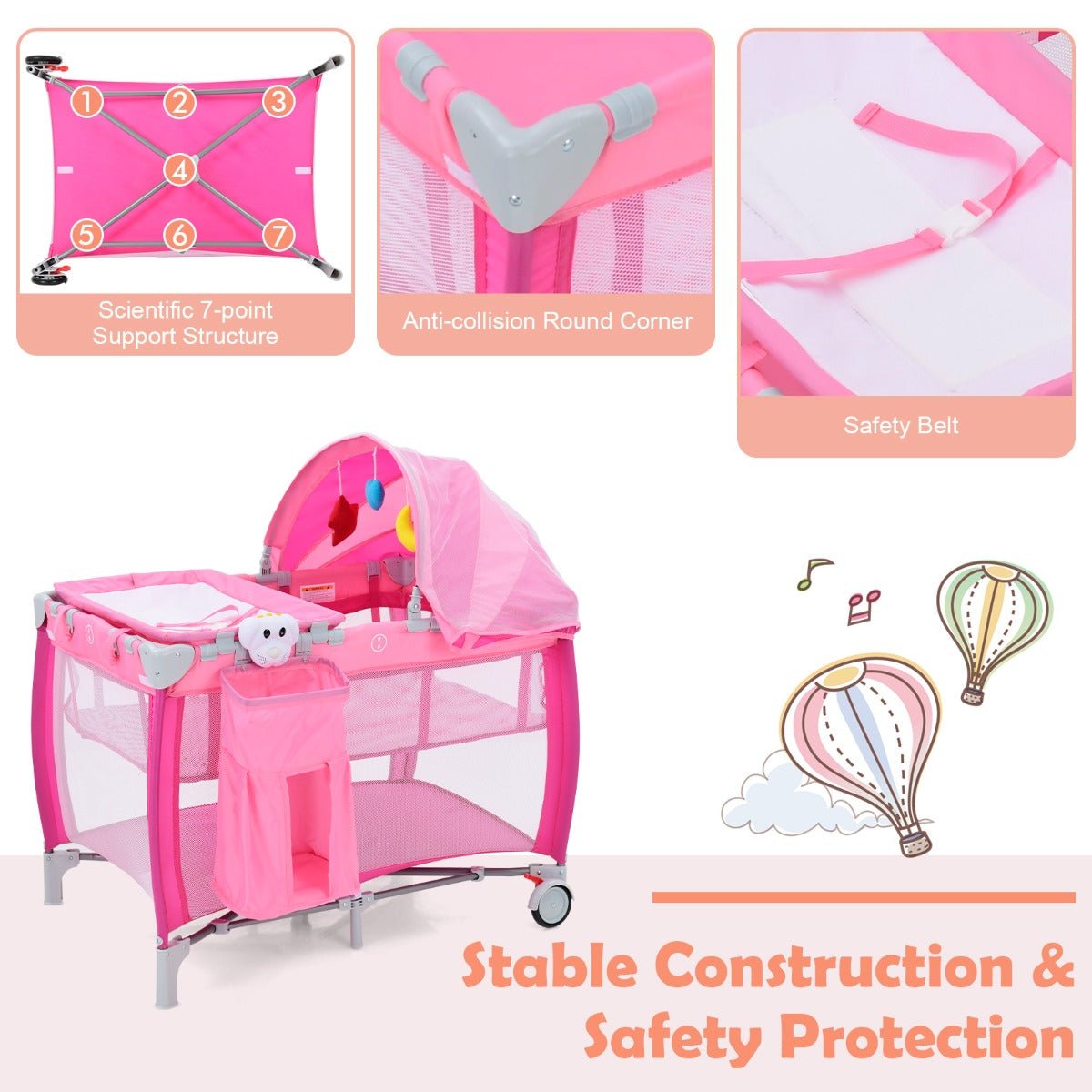 Convertible Baby Portacot - 3-in-1 Design with Adjustable Net for Safety