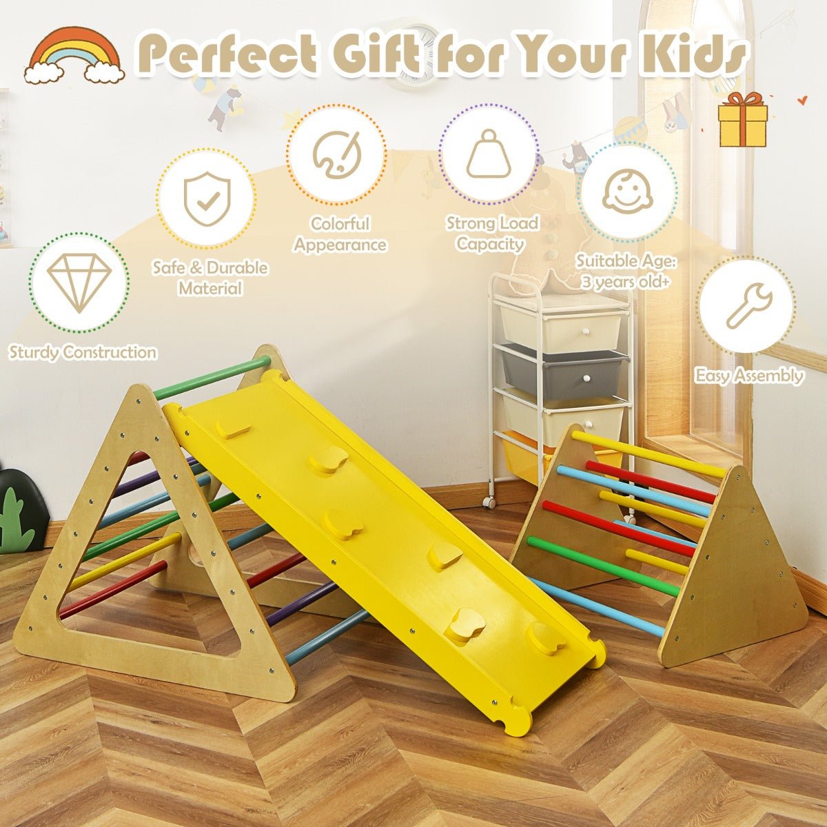 Stimulating 3 in 1 Climbing Toy - Triangle Ladders & Ramp for Kids