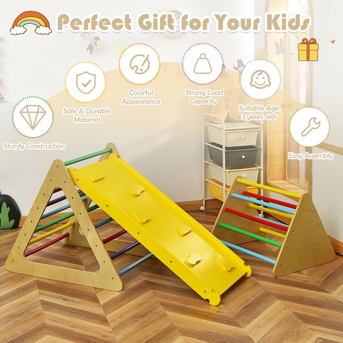 Stimulating 3 in 1 Climbing Toy - Triangle Ladders & Ramp for Kids Stimulating 3 in 1 Climbing Toy - Triangle Ladders & Ramp for Kids