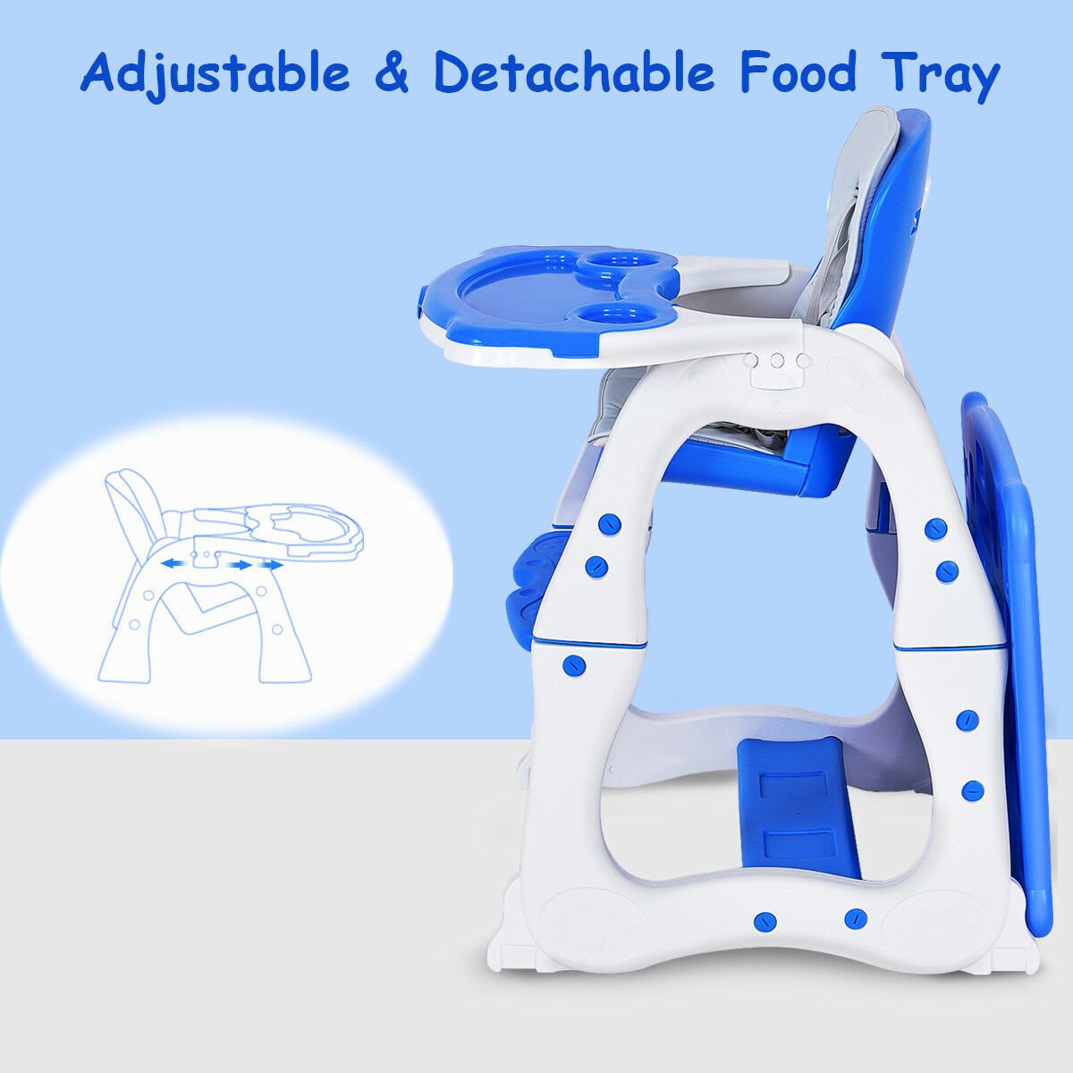 Convertible Feeding Tray High Chair - 3 in 1 Baby Seating, Blue