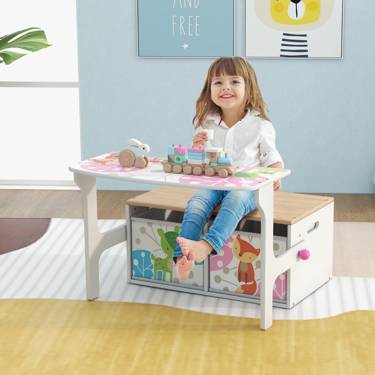 3-in-1 Convertible Storage Bench Table for Kids - Kids Mega Mart