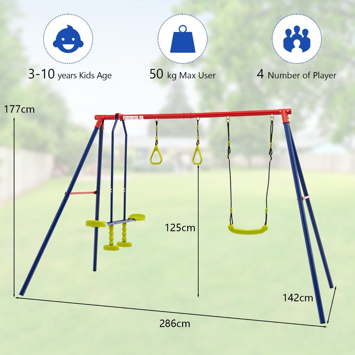 Outdoor Swing Set: 3-in-1 Play Options and Stable Ground Stakes