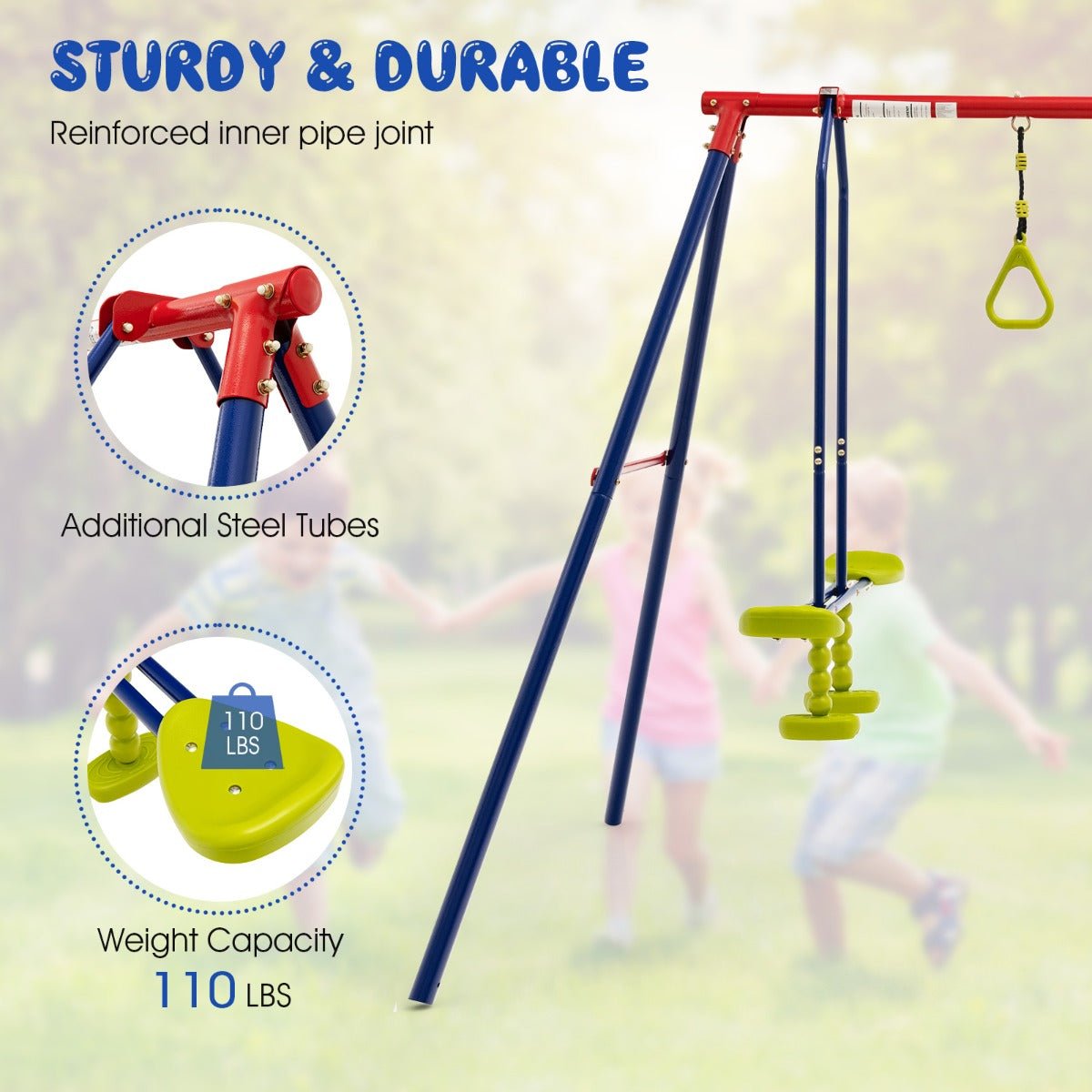 3-in-1 Outdoor Swing Set: Exciting Playtime with Stable Ground Stakes
