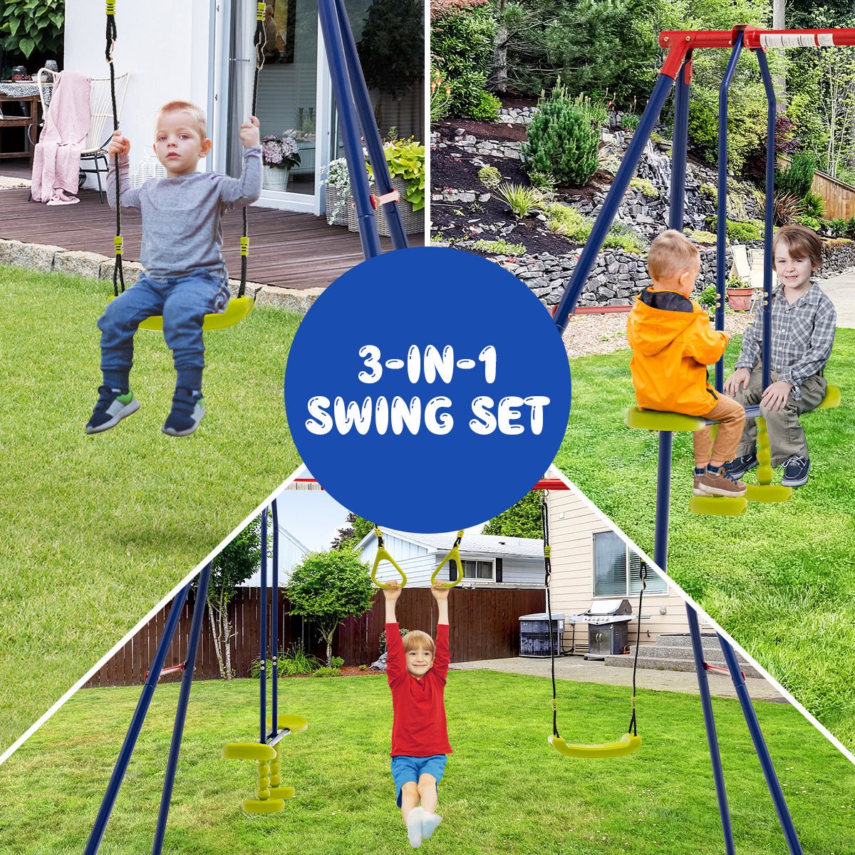 3-in-1 Swing Set with Ground Stakes: Boundless Fun for Kids Outdoors