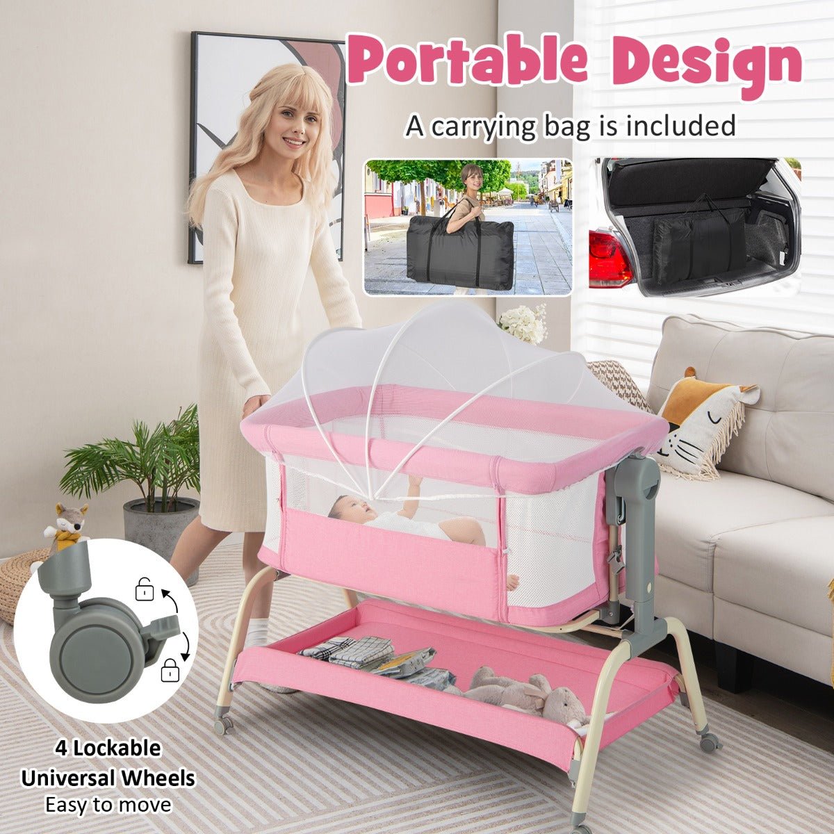 Enhance Your Baby's Sleep with the Pink 3-in-1 Travel Cot - Buy Now!