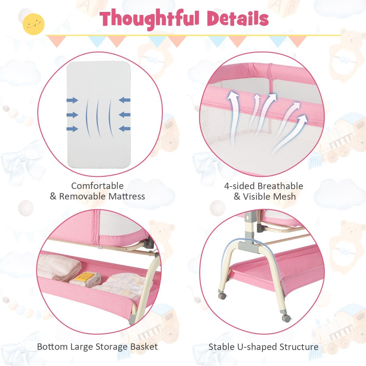 Get Travel-Ready: Pink 3-in-1 Travel Cot with Multiple Functions