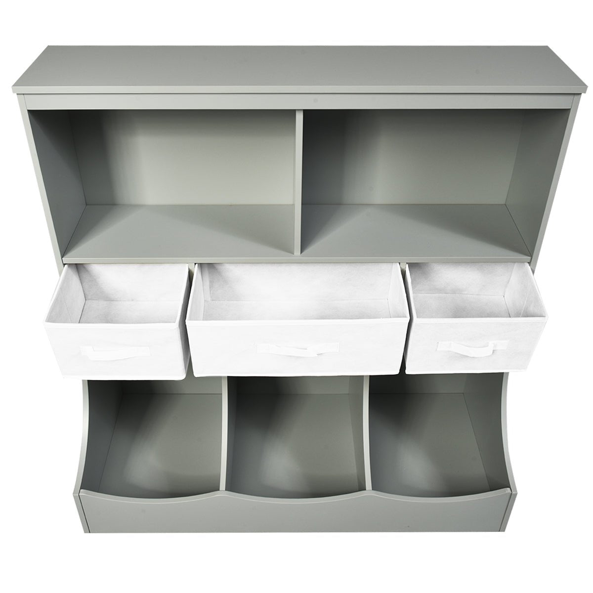 3-Layer Cubby Bin Combo - Grey & White Storage Organizer for Kids Room