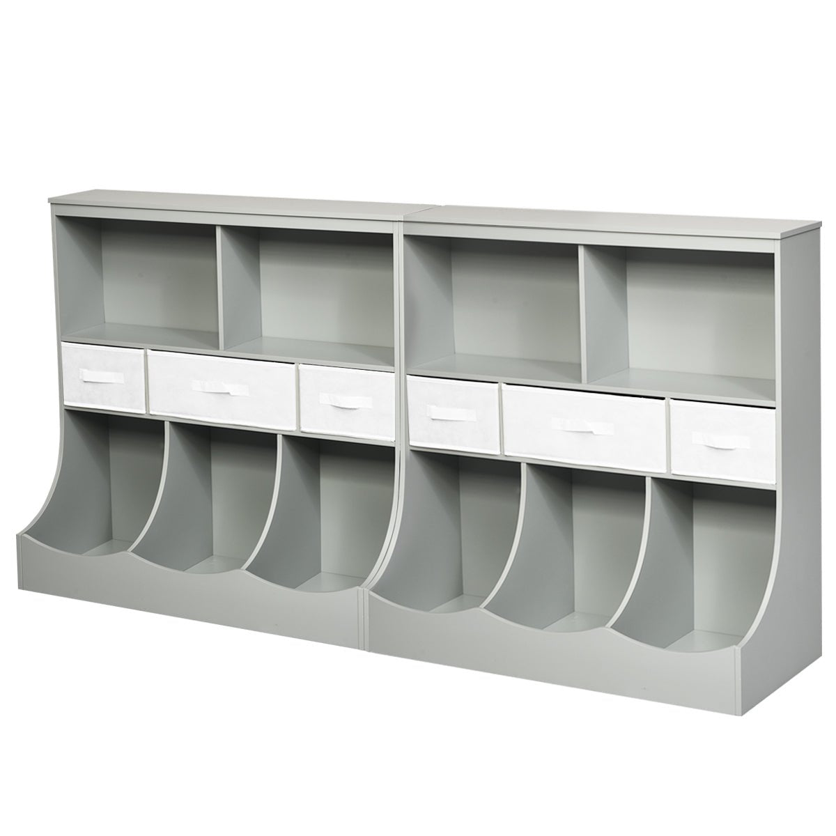 Grey & White Cubby Bin Combo - 3-Layer Kids Room Storage Solution