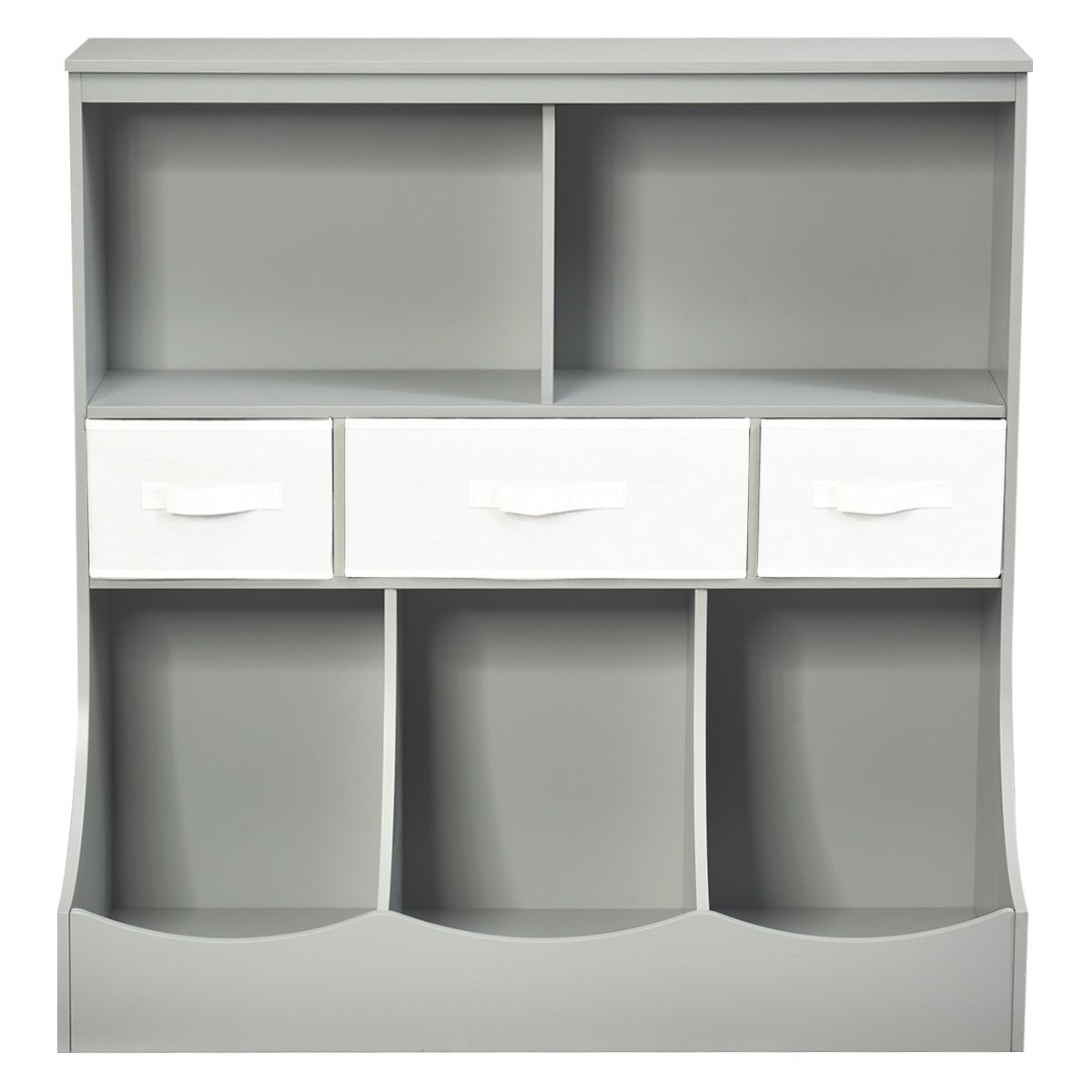 Grey & White Kids Room Storage Organizer - 3-Layer Cubby Bin Combo