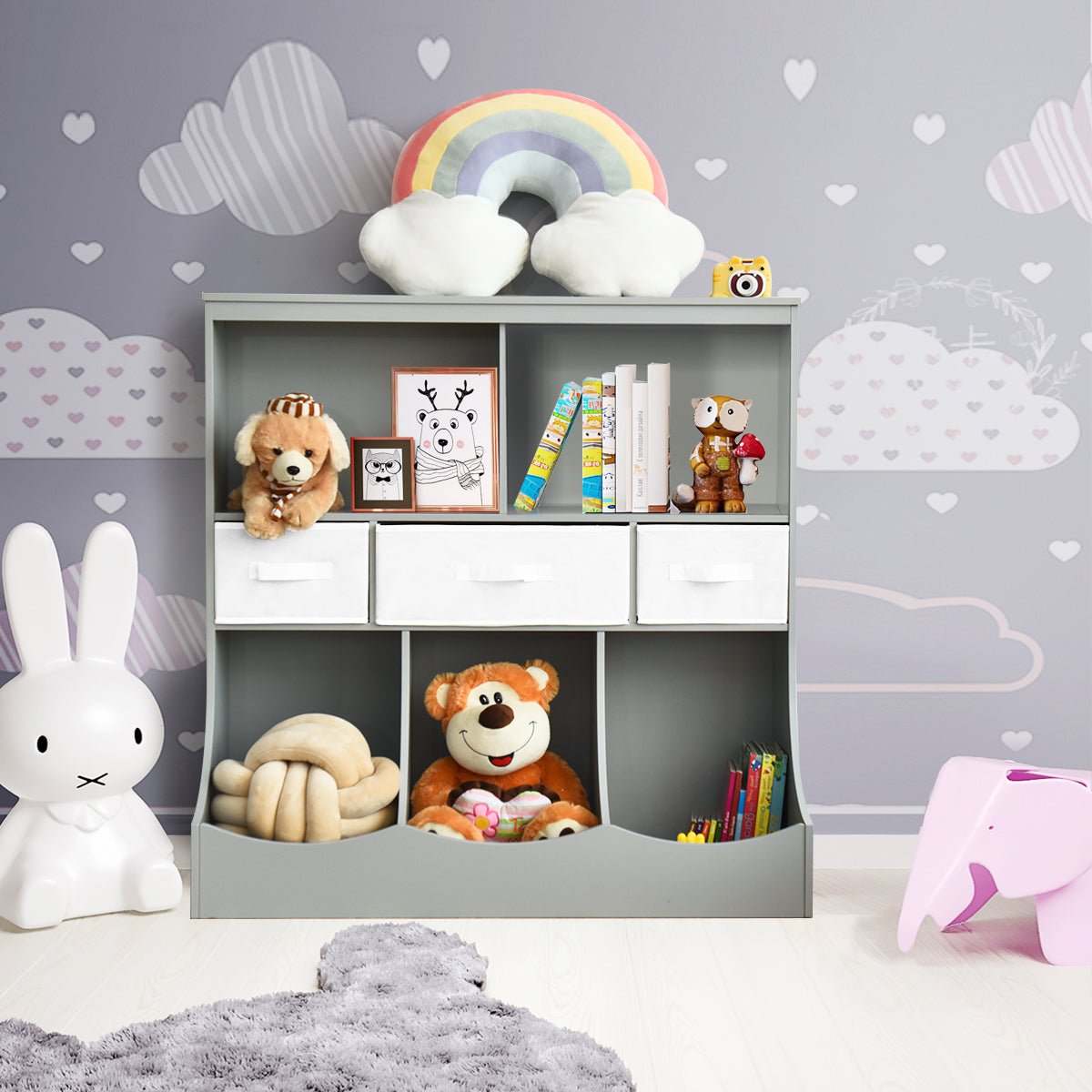 Grey & White Cubby Bin Combo Storage - 3-Layer Organizer for Kids Room