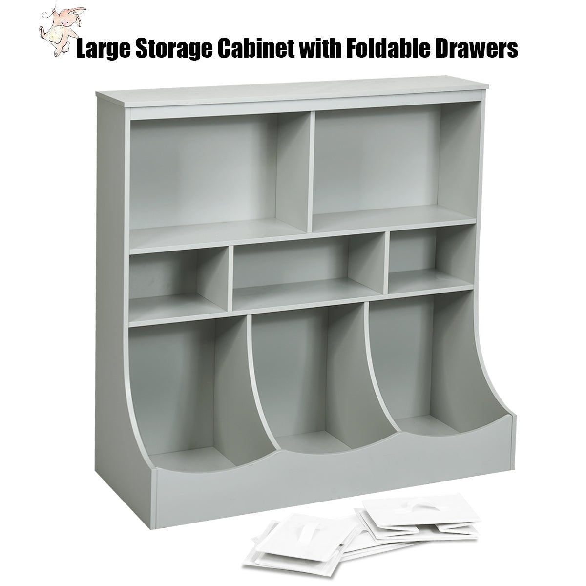 Grey & White Kids Room Storage Organizer - 3-Layer Cubby Bin Combo Solution