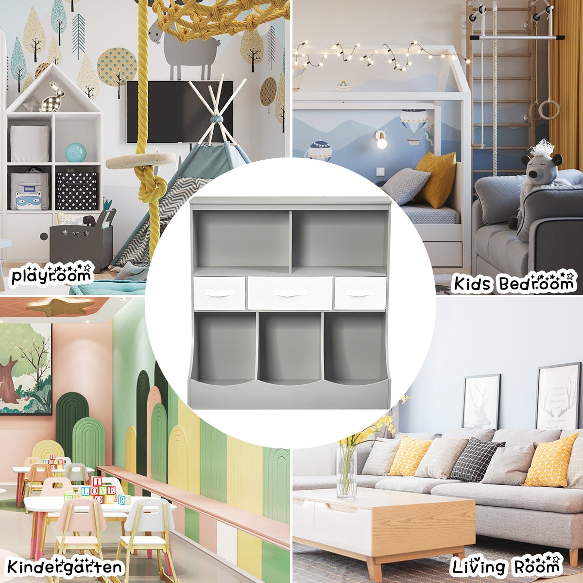 13-Layer Cubby Bin Combo - Neat Grey & White Storage for Kids Room