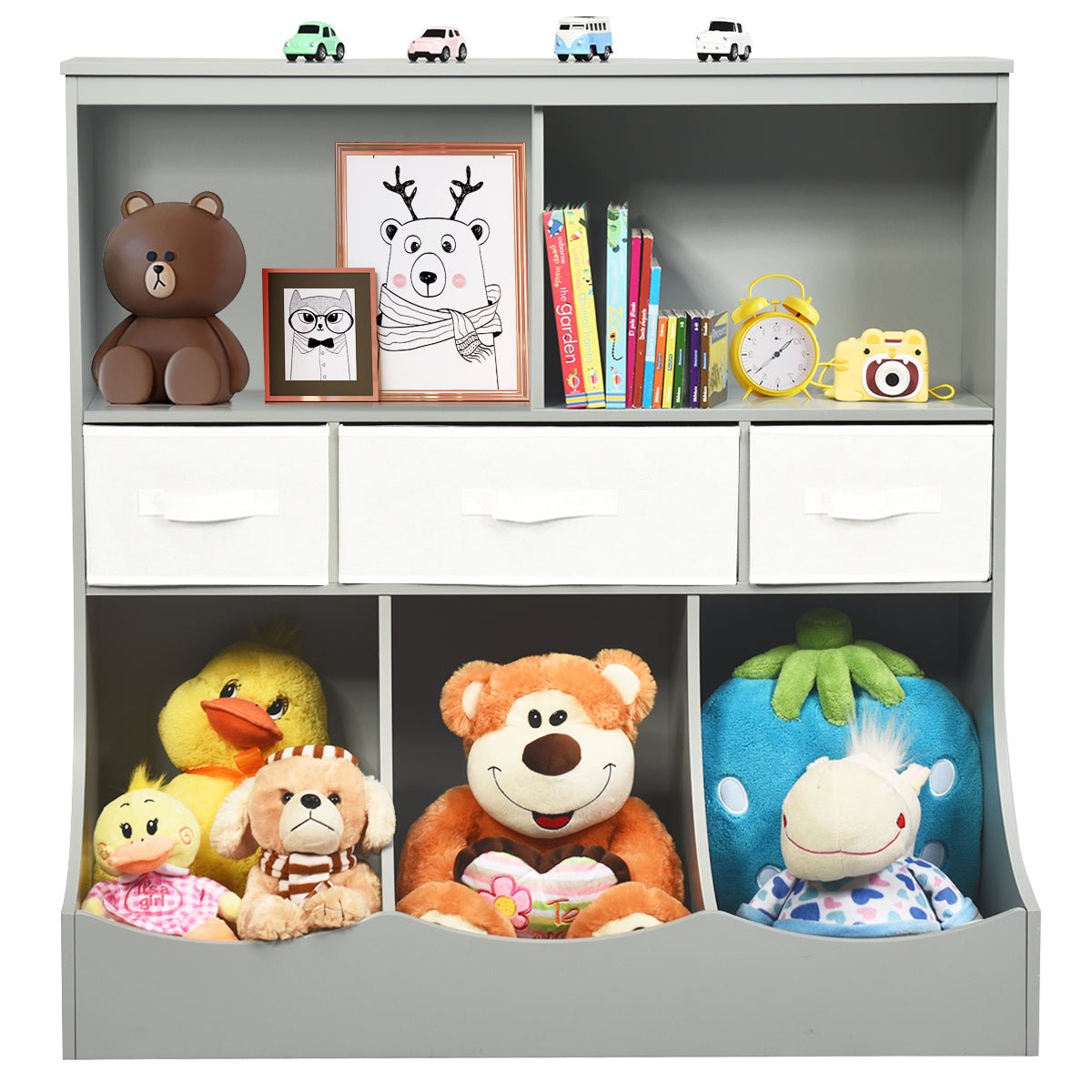  Kids Room Grey & White Storage Organizer - 3-Layer Cubby Bin Combo