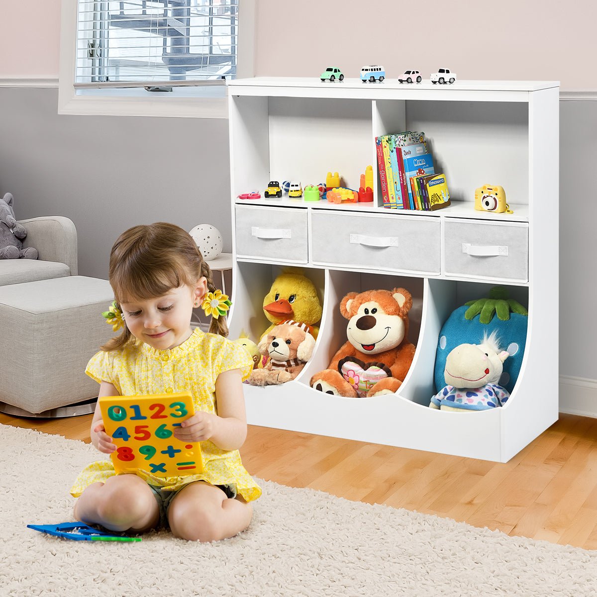 3-Layer Cubby Bin Combo - Kids Room White Storage Organizer