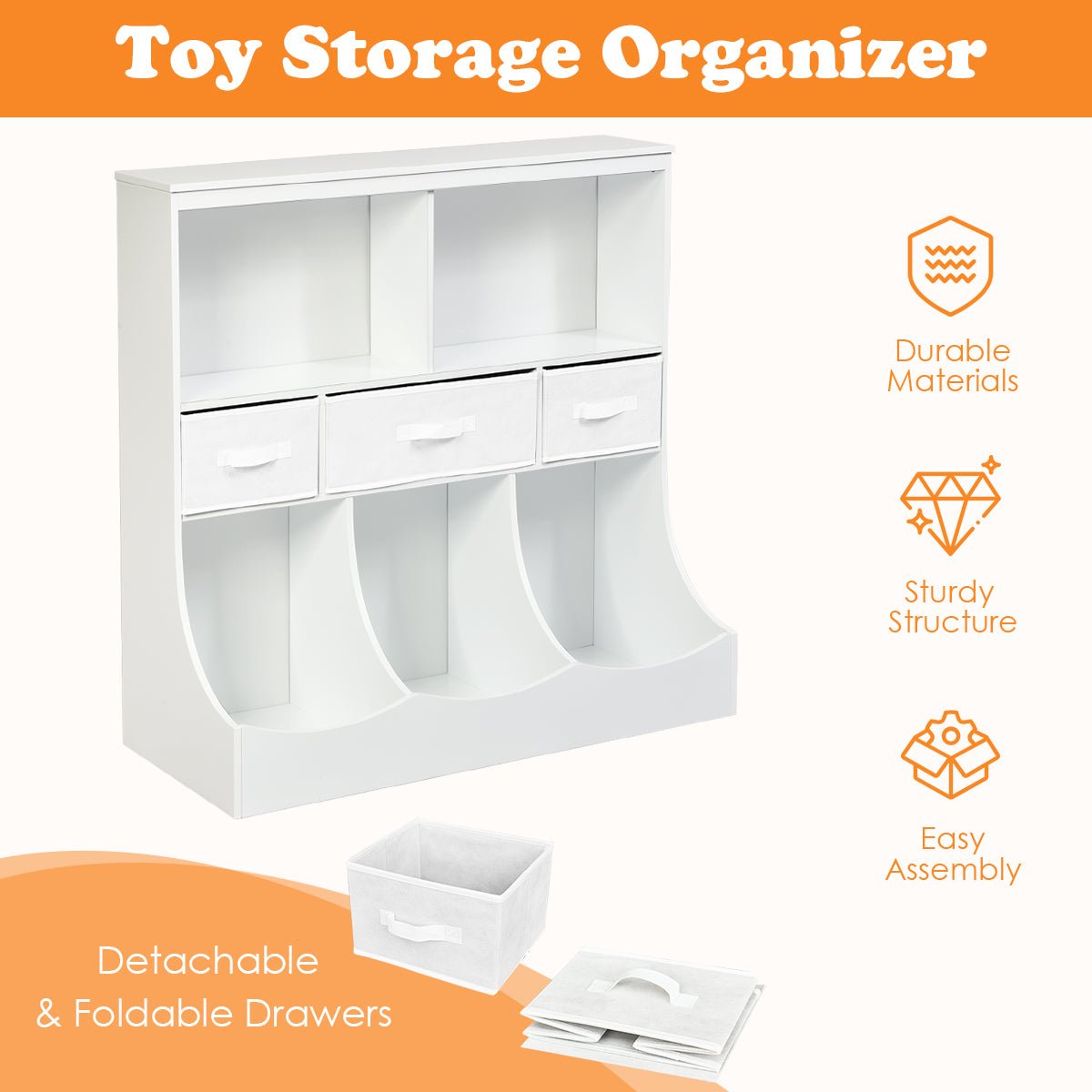 Kids Room Storage Made Easy - 3-Layer White Cubby Bin Combo