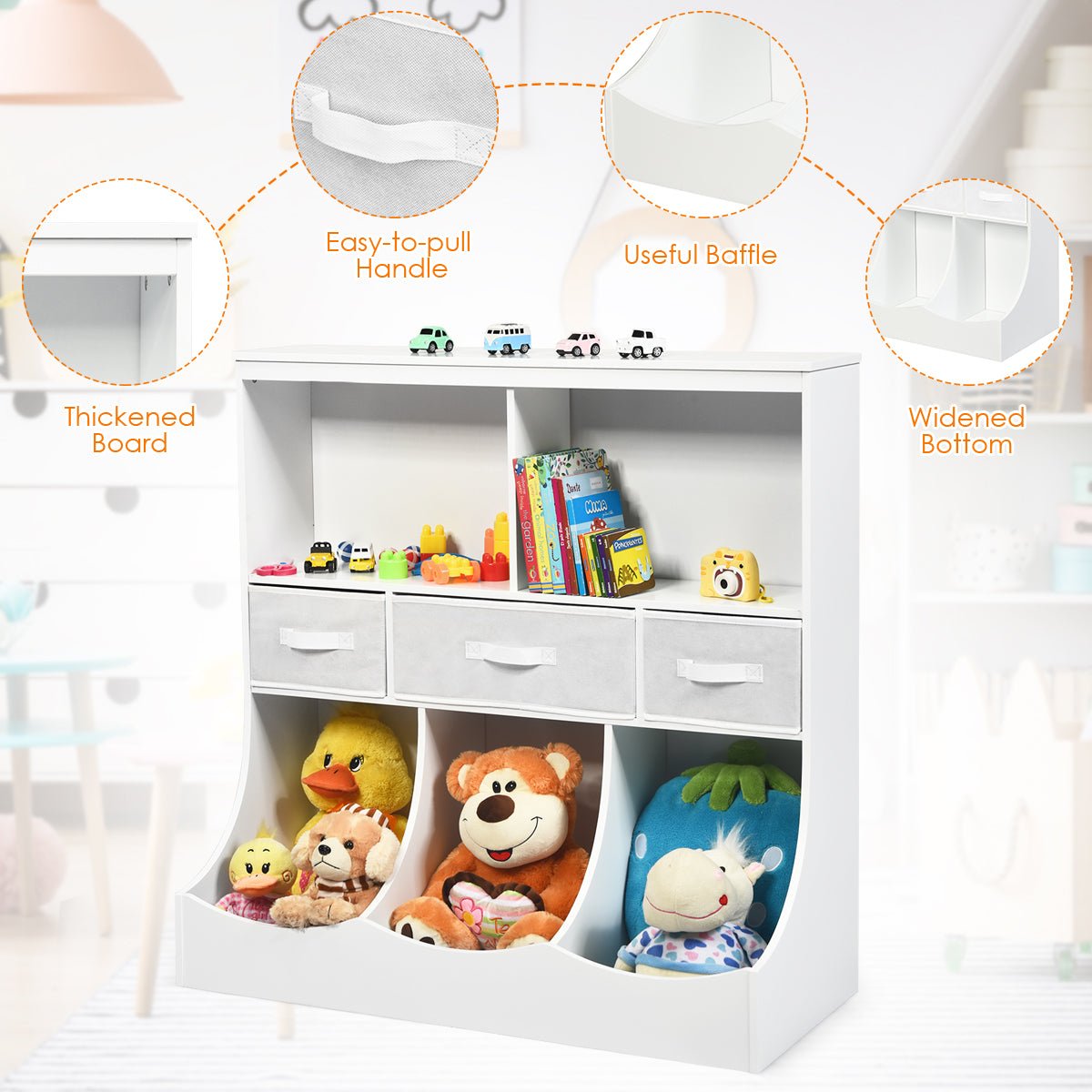White Cubby Bin Combo - 3-Layer Kids Room Storage Solution