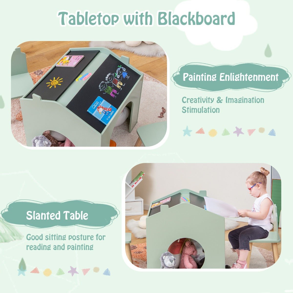 Creative Kids Furniture: Green Chalkboard Table and Chair Set
